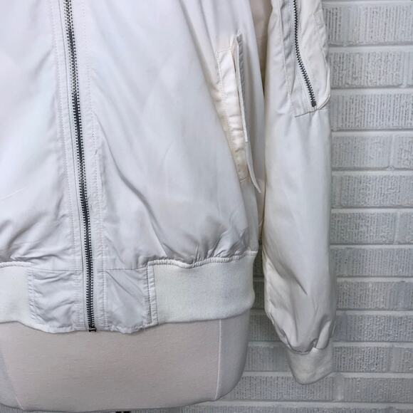JOA Womens Large L Full Zip Bomber Jacket Cream Off White Casual Zippered Detail - Picture 6 of 7